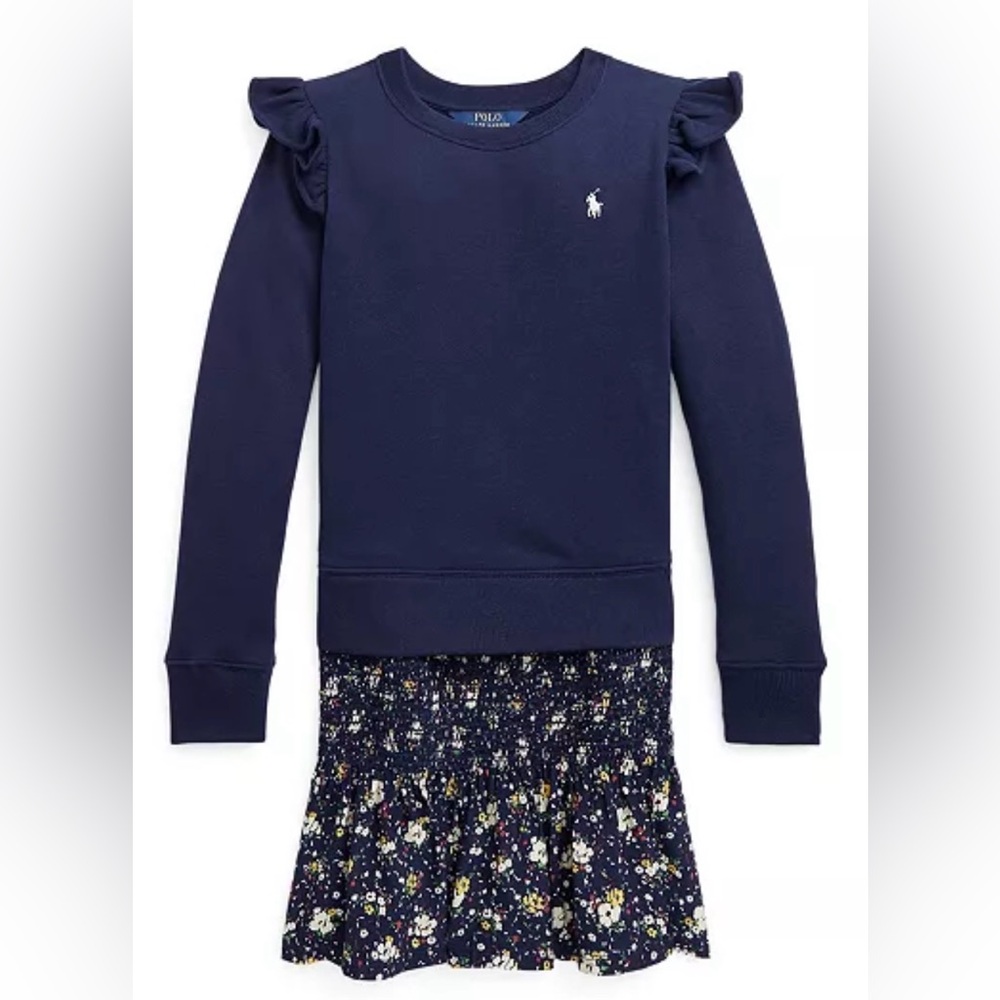 Polo Ralph Lauren Little Girls Long Sleeves Floral Fleece Sweatshirt Dress